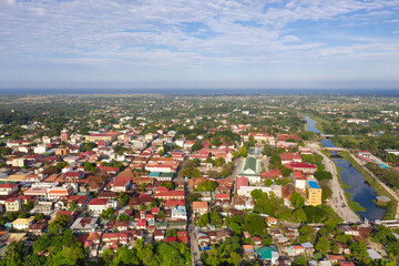 Historic colonial town in Spanish style Vigan. City landscape, top view. Old town in the Philippines.