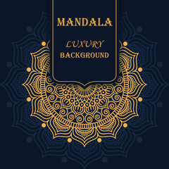 Luxury ornamental mandala design background in gold color and royal wedding invitation template with mandala design pattern