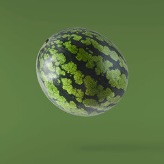 Fresh raw yellow watermelon falling in the air