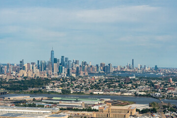 Aerial view of Lower Manhattan Skyline and Jersey City 