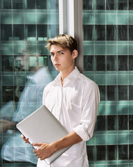 Young attractive student is resting at home.