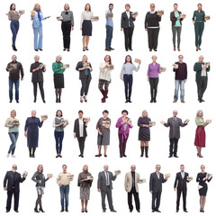 Obraz premium group of happy people with gifts in their hands isolated