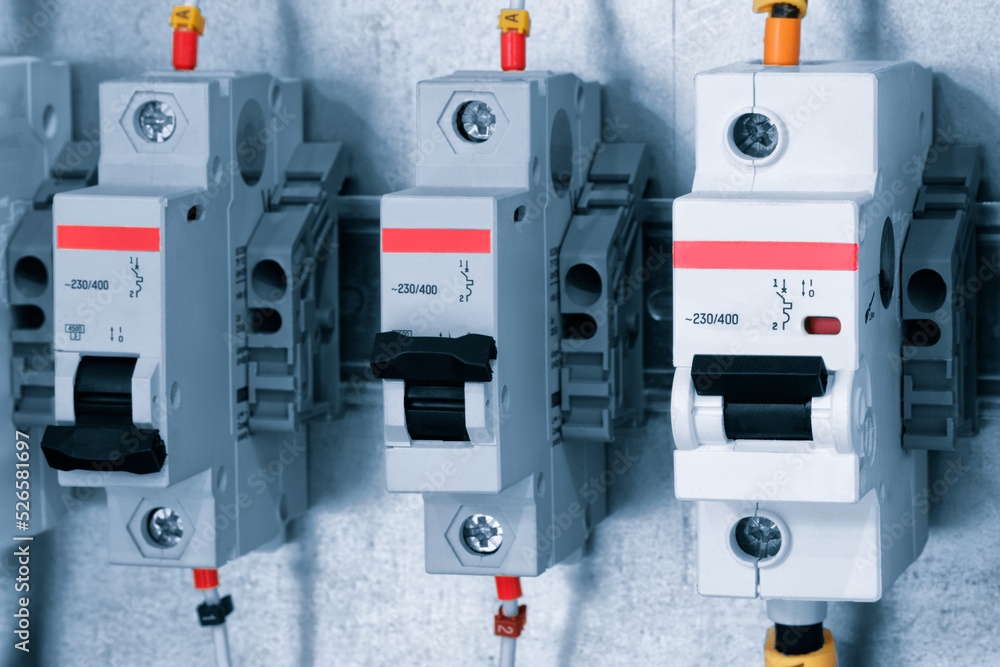 Poster new automated system of electric power supply and distribution. electric boxes with high-voltage equ
