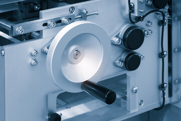 Manufacturing CNC professional lathe machine. Industrial concept. Close-up, industrial metalworking concept