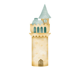 Hand panting tower illustration. Princess tower Watercolor illustration suitable for card, baby shower, invitation, etc © Komung project