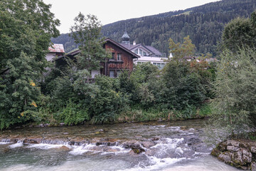 Fototapeta na wymiar View of Talbach river in the town of Schladming, Styria, Austria