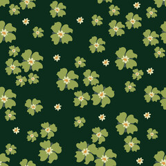 Vector seamless pattern with scattered flowers  bright. Elegant floral background  for wallpapers, fabric, textile, cloth, tiles. Оrange, green, gray  and white color. Doodle style 