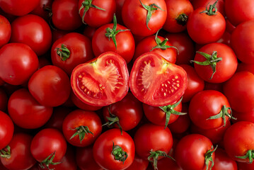 red tomato close-up in a box 