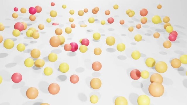 Abstract visualization of bouncing balls on gray background, simple animation, jumping, 3d rendered, computer generated