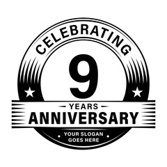 9 years anniversary celebration design template. 9th logo vector illustrations.
