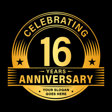 16 years anniversary celebration design template. 16th logo vector illustrations.
