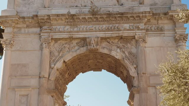 The majestic triumphal arch of the Emperor Titus located at the Roman Forum Rome