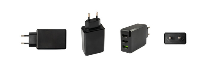 Usb Charger Plug, Black Europlug Type C Isolated