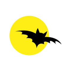 Black bat with moon, halloween vector illustration.