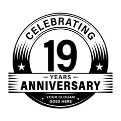 19 years anniversary celebration design template. 19th logo vector illustrations.
