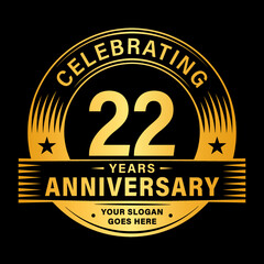 Fototapeta premium 22 years anniversary celebration design template. 22nd logo vector illustrations.
