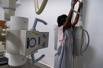 A patient undergoing a radiology session