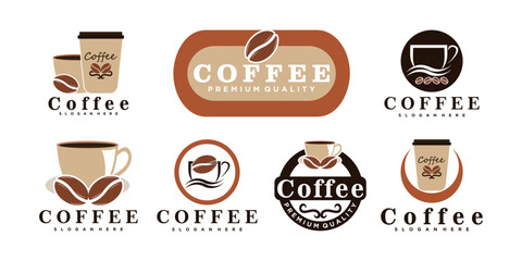 Set of coffee logo design bundle for coffee shop icon with creative concept Premium Vector