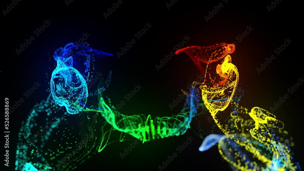 Poster injection of fluorescent multicolor ink in water in 4k. 3d render of glow particles in ink flow. bac
