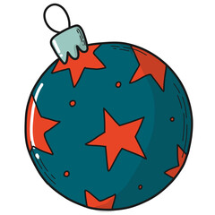 Hand drawn PNG element of christmas tree ball decorated with stars. Good for stickers, labels, prints, cards, logos.