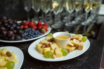 cheese plate with honey and nuts