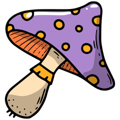 Halloween hand drawn PNG element of mushroom. Good for stickers, prints, labels, cartoon, clipart, signs, planners, etc.