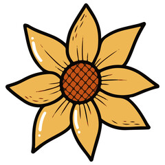 Thanksgiving and fall hand drawn PNG element of a sunflower. Good for stickers, prints, labels, cartoon, clipart, signs, planners, etc.