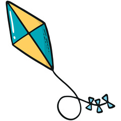 hand drawn flying kite in cartoon, doodle style. PNG sticker, clipart, decor element.