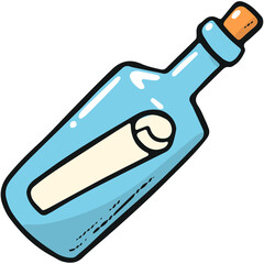 hand drawn glass bottle with a letter inside in cartoon, doodle style. PNG sticker, clipart, decor element.