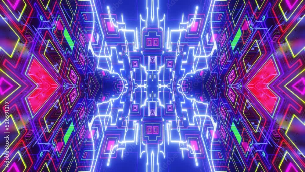 Poster vj loop motion design background. abstract bg motion graphics 3d symmetrical glowing construction. m