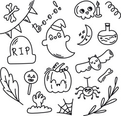 Set of Halloween doodle, vector illustration on a white background