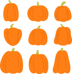 Halloween pumpkin set, flat illustration