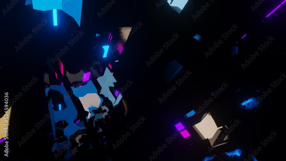 Poster abstract frames and boxes. fly through technology cyberspace with neon glow. sci-fi flight through h