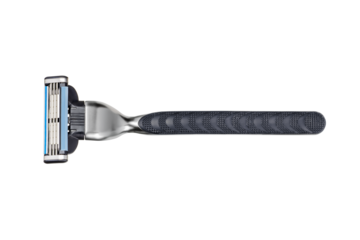 Men shaving triple razor isolated.