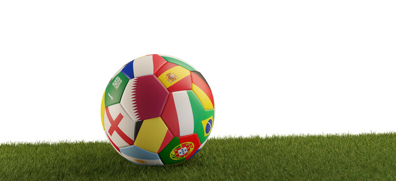 soccer ball flags design focus on Qatar 3d-illustration