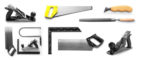 Set of carpenter's tools on white background
