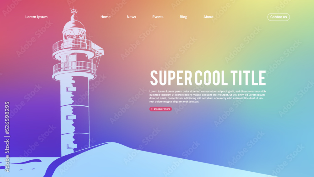 Poster landing page abstract design with lighthouse. template for website or app.