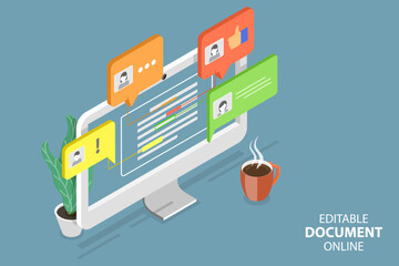 3D Isometric Flat Vector Conceptual Illustration of Editable Online Document, Digital Documentation and Version Control System