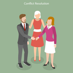 3D Isometric Flat Vector Conceptual Illustration of Conflict Resolution, Searching for Compromise