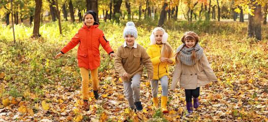 Cute little children playing in autumn park