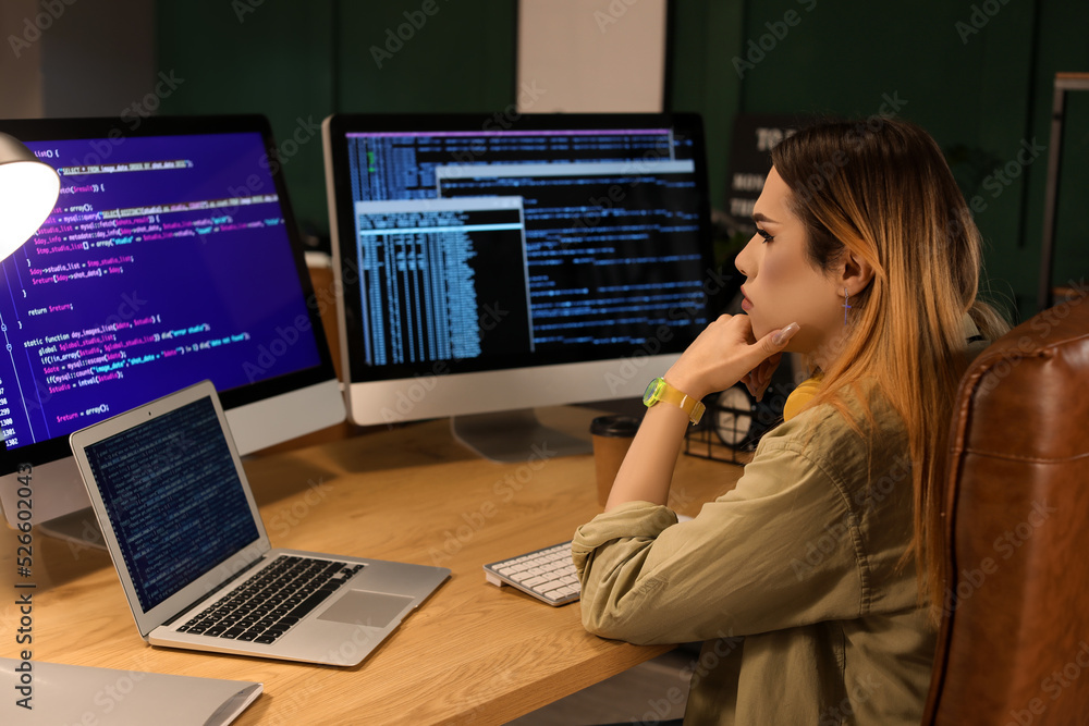 Poster transgender programmer working in server room