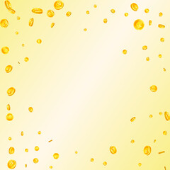 Thai baht coins falling. Gold scattered THB