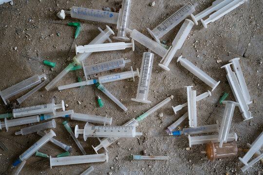 Many Dirty Syringes And Needles