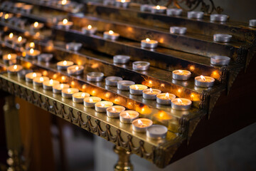 Fototapeta na wymiar many candles in the church