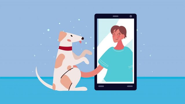 cute domestic dog with owner animation