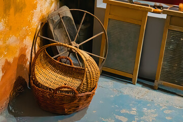 Antique wicker basket made from a craft manufactured using handmade