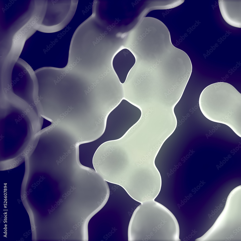 Poster floating glowing blobs with depth of field effect. 3d rendering creative composition. digital illust