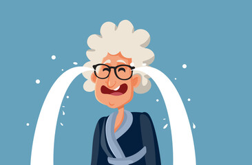 Upset Senior Woman Crying Vector Cartoon Illustration. Stressed elderly woman feeling unhappy and sorrowful
