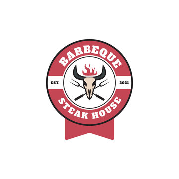 Creative barbeque circle emblem logo design