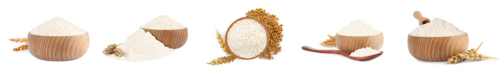 Set with wheat flour on white background. Banner design